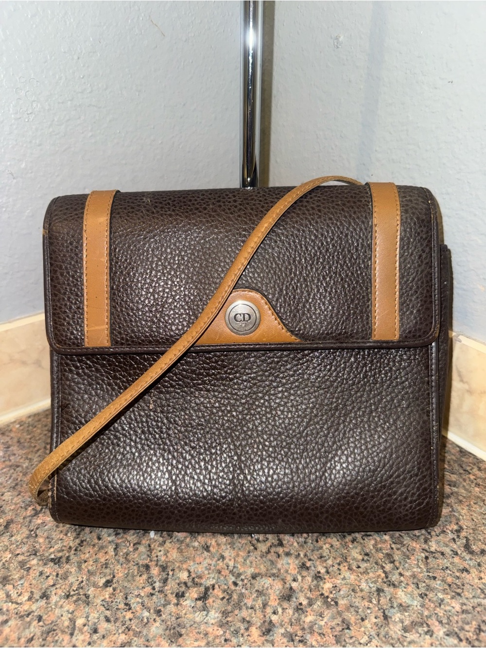 Dior Dark Brown and Tan Leather Messenger Bag